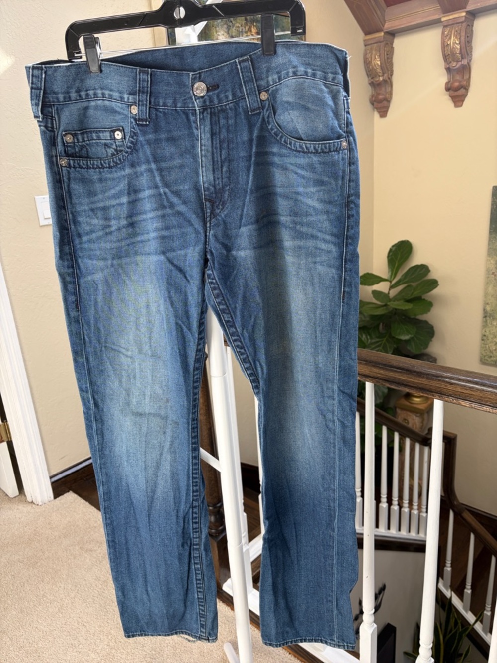 Vintage 2000s True Religion Men's Straight Leg Denim Jeans in Blue Wash